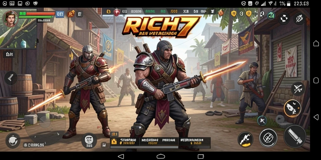 Tampilan gameplay RICH7 dengan pertempuran strategi yang intens.