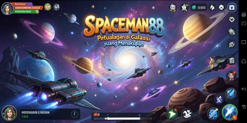 Tampilan aksi seru dalam gameplay <strong>SPACEMAN88</strong> di luar angkasa.