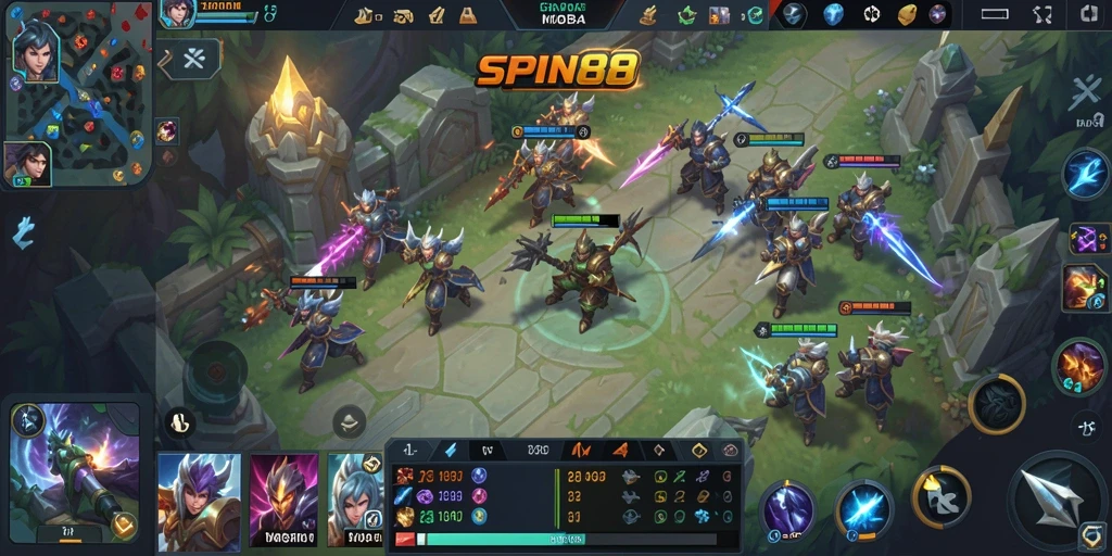 Screenshot SPIN88 menampilkan aksi gameplay dinamis MOBA.
