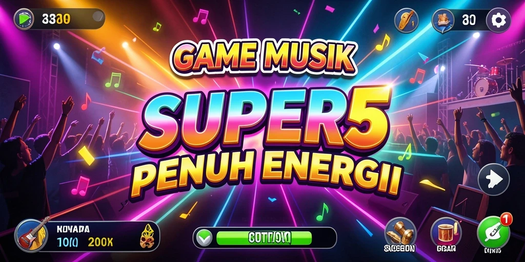 Screenshot gameplay SUPER5 menampilkan momen seru saat bermain musik.