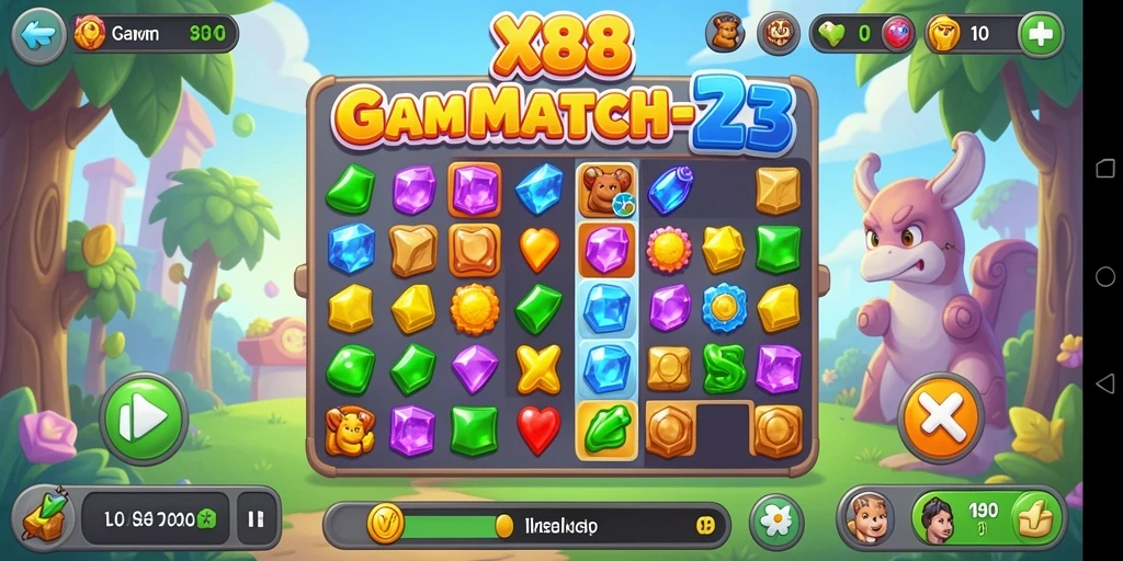 Tampilan gameplay Match-3 yang menakjubkan dan penuh warna.